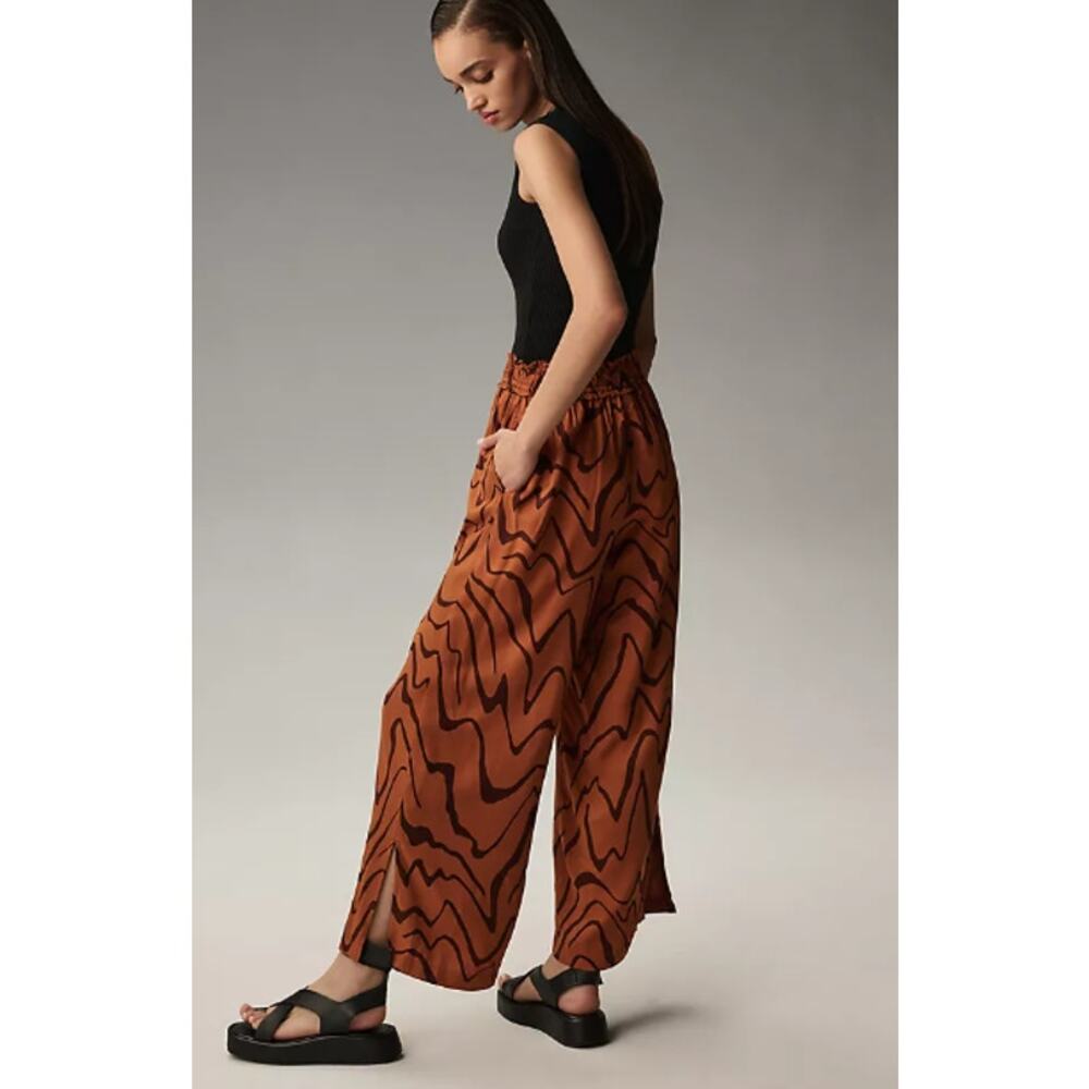 Anthropologie Split Hem Wide Leg Pull On Pants‎ in Abstract Brown Size Small - Picture 3 of 12